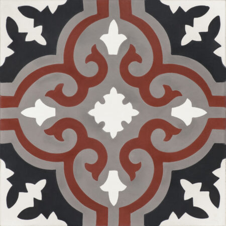 Carreaux de ciment modèle Garden 2 rouge, gris, blanc et marron