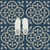 Carreaux de ciment ref Fleuron Bleu par 16 et chaussures au sol