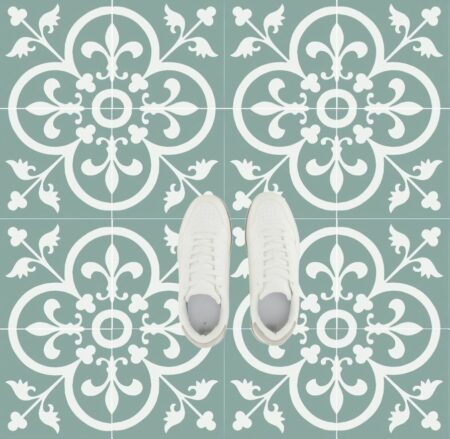 Carreaux de ciment modèle Fleuron vert - 16 carreaux mis en scène